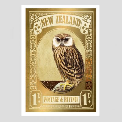 Laughing Owl Gold Stamp Print